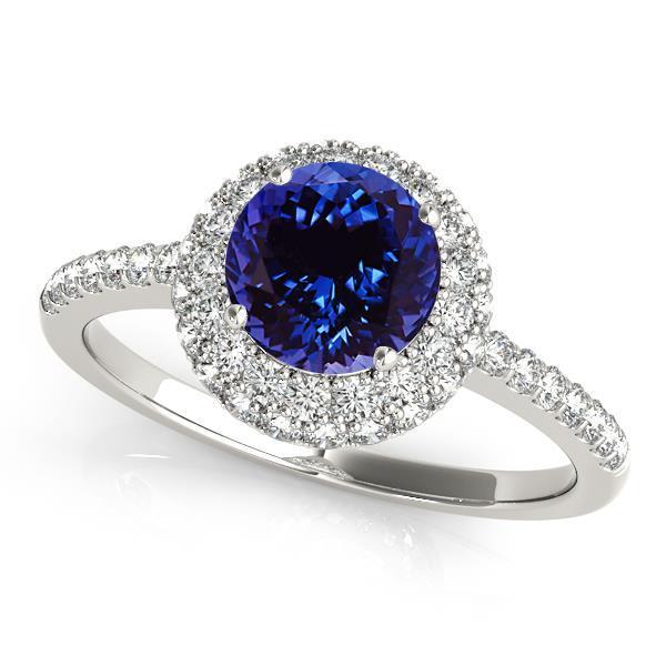 Bague Tanzanite Ronde Taille Brillante 6.75 Ct Et Diamants Or Blanc - HarryChadEnt.FR
