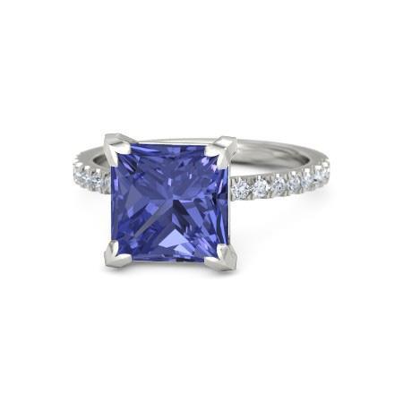 Bague Tanzanite Sertie De Griffes Et Diamants 3.80 Carats Or Blanc 14K - HarryChadEnt.FR