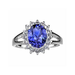 Bague Tanzanite Taille Ovale 22.75 Carats Avec Diamants Or Blanc 14K