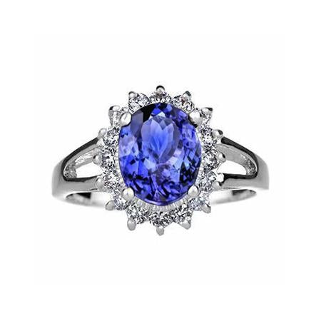 Bague Tanzanite Taille Ovale 22.75 Carats Avec Diamants Or Blanc 14K - HarryChadEnt.FR