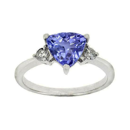 Bague Tanzanite Trois Pierres Et Diamants Ronds 4 Carats - HarryChadEnt.FR