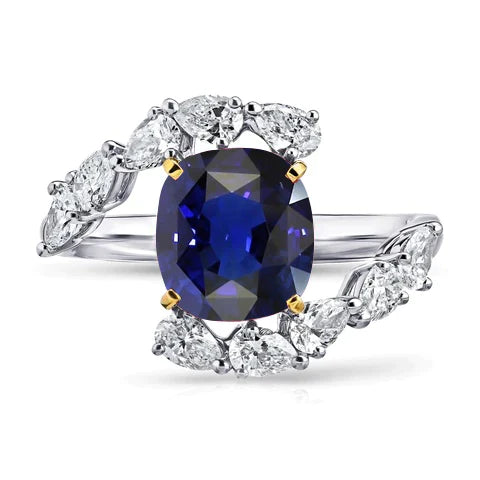 Bague Tension Like Pear Diamond Cushion Deep Blue Saphir