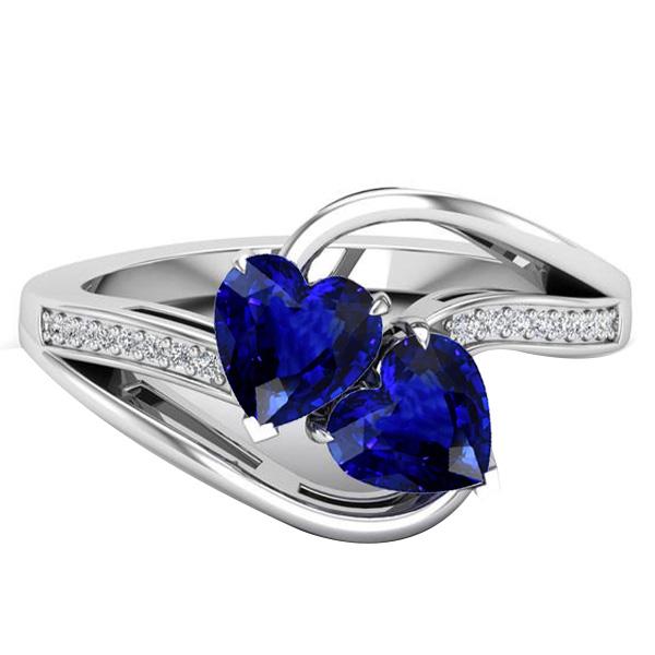 Bague Toi et Moi 2 Pierres Coeur Saphir Bleu Diamant Rond 3.50 Carats - HarryChadEnt.FR