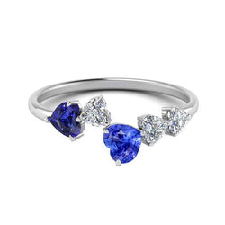 Bague Toi et Moi Coeur Diamant & Saphir 3.50 Carats Femme Bijoux