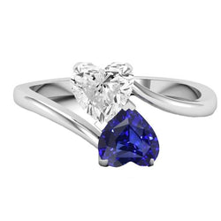 Bague Toi et Moi Coeur Saphir Bleu & Diamant 3 Carats 2 Pierres Bijoux