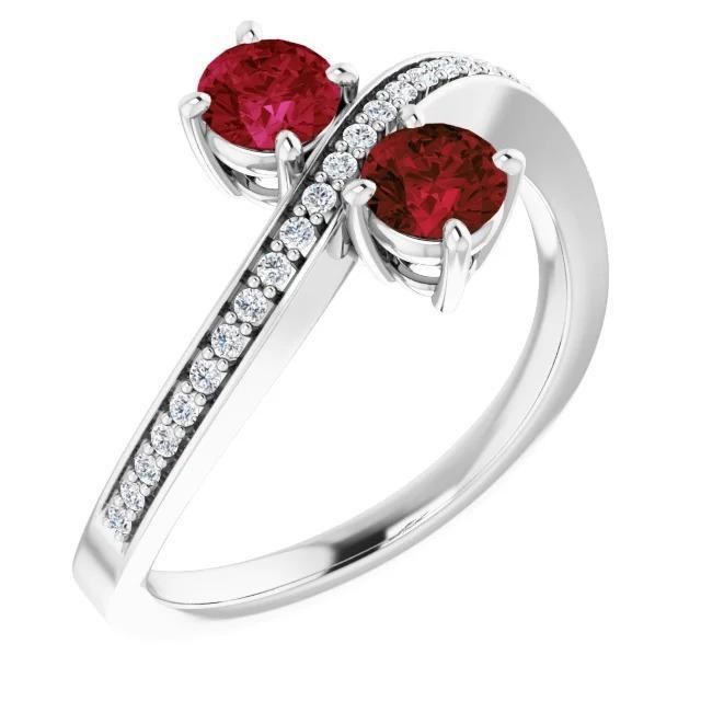 Bague Toi et Moi Diamant Rond Birmanie Rubis 1.50 Carats Or Blanc - HarryChadEnt.FR