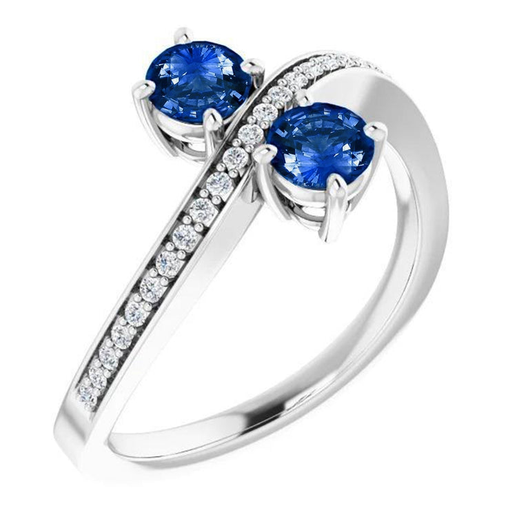 Bague Toi et Moi Diamant Rond Et Saphir Bleu 1.50 Carats Or Blanc - HarryChadEnt.FR