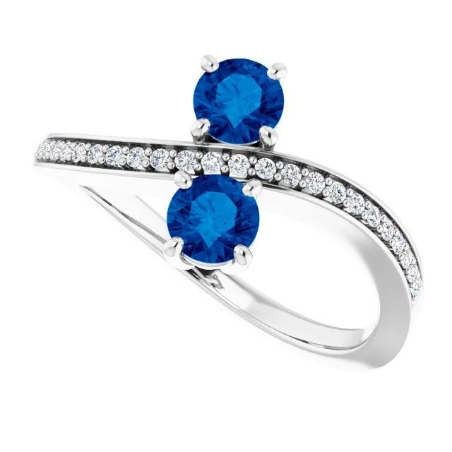 Bague Toi et Moi Diamant Rond Saphir Bleu Or Blanc 14K 2.60 Carats - HarryChadEnt.FR