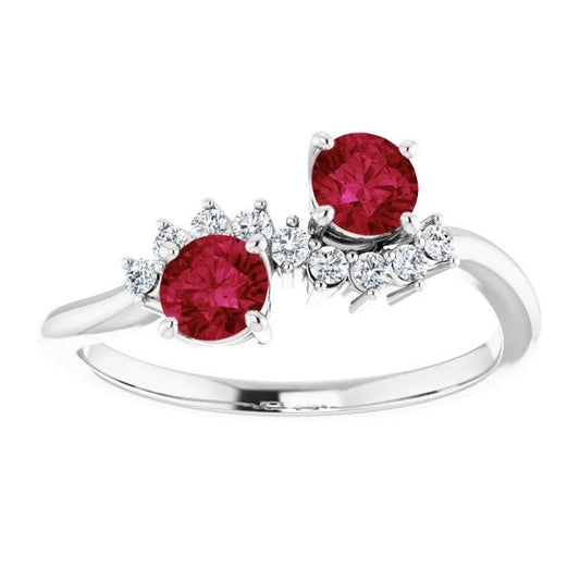Bague Toi et Moi Diamant Rubis 1.18 Carats Femme Or Blanc 14K Bijoux - HarryChadEnt.FR