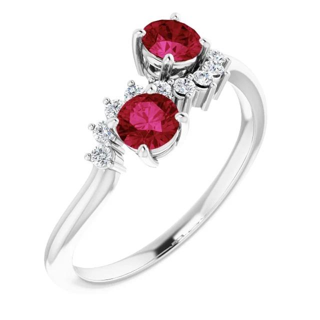 Bague Toi et Moi Diamant Rubis 1.18 Carats Femme Or Blanc 14K Bijoux - HarryChadEnt.FR