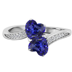 Bague Toi et Moi Heart Gemstone Blue Saphir Diamond Ring 3.50 Carats