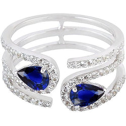 Bague Toi et Moi Or Femme Diamant Saphir Bleu Poire 3.50 Carats
