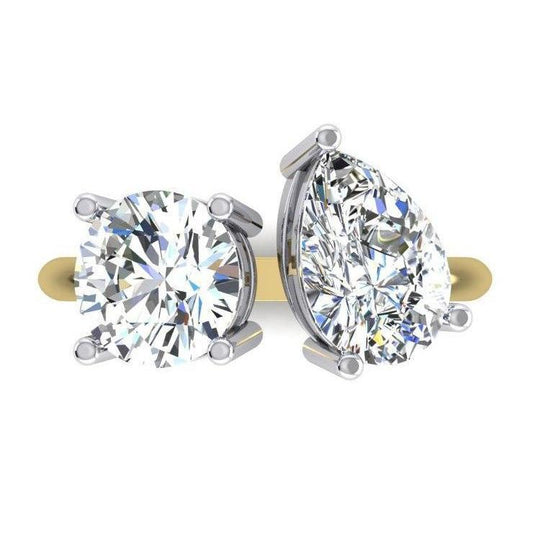 Bague Toi et Moi Poire & Diamant Rond 4 Carats Bicolore Or 14K Bijoux - HarryChadEnt.FR