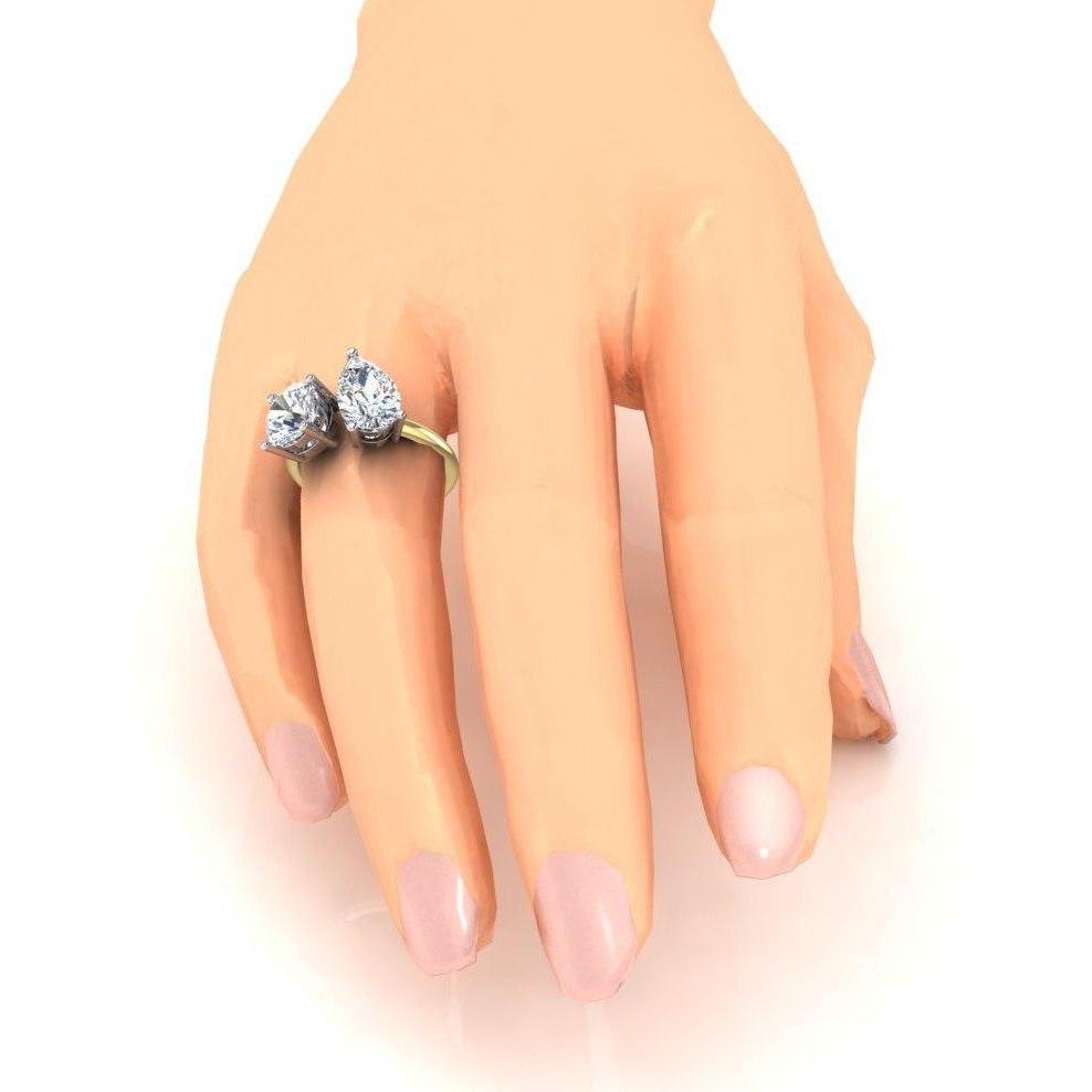 Bague Toi et Moi Poire & Diamant Rond 4 Carats Bicolore Or 14K Bijoux - HarryChadEnt.FR