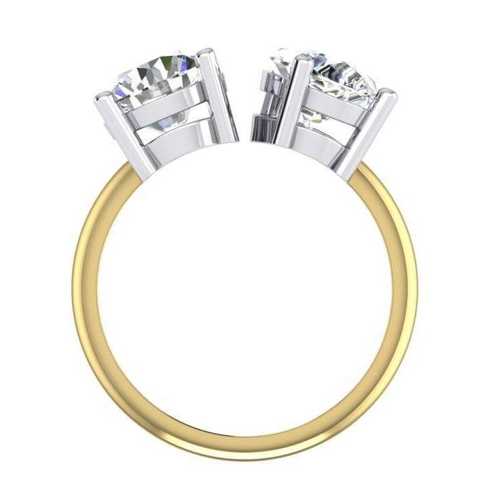 Bague Toi et Moi Poire & Diamant Rond 4 Carats Bicolore Or 14K Bijoux - HarryChadEnt.FR