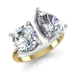 Bague Toi et Moi Poire & Diamant Rond 4 Carats Bicolore Or 14K Bijoux