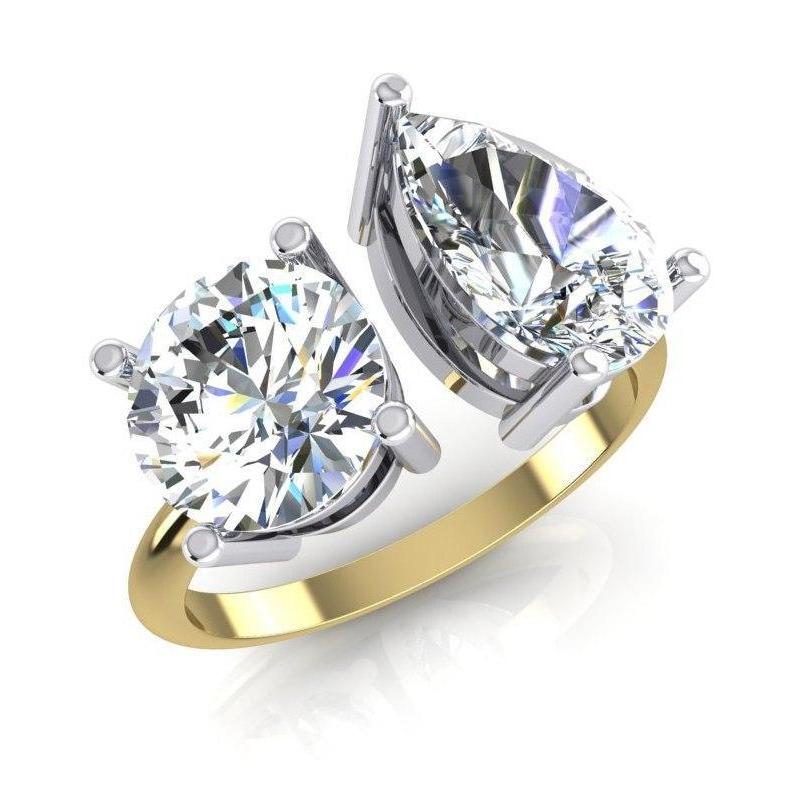 Bague Toi et Moi Poire & Diamant Rond 4 Carats Bicolore Or 14K Bijoux - HarryChadEnt.FR