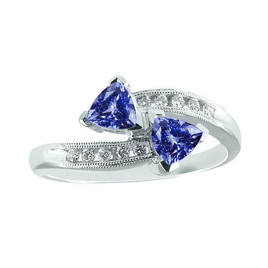 Bague Toi et Moi Trillion Tanzanite Et Diamants Ronds Or 2.50 Carats - HarryChadEnt.FR
