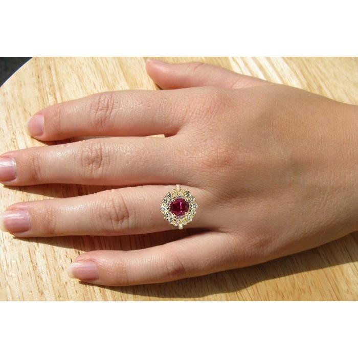 Bague Tourmaline Rouge 6.75 Carats Et Diamants Blancs Or Blanc 14K - HarryChadEnt.FR