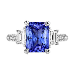 Bague Trapèze Diamant Saphir Avec Accents Or Pavé 4.50 Carats
