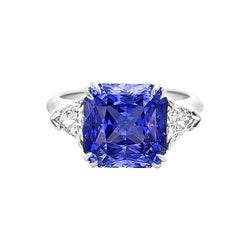 Bague Trillion Diamant 3 Pierres 2.50 Carats Double Griffe Saphir Ceylan