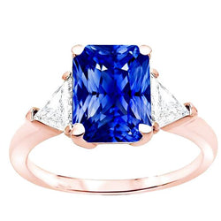 Bague Trillion Diamant 3 Pierres Radiant Saphir Or Rose 3 Carats