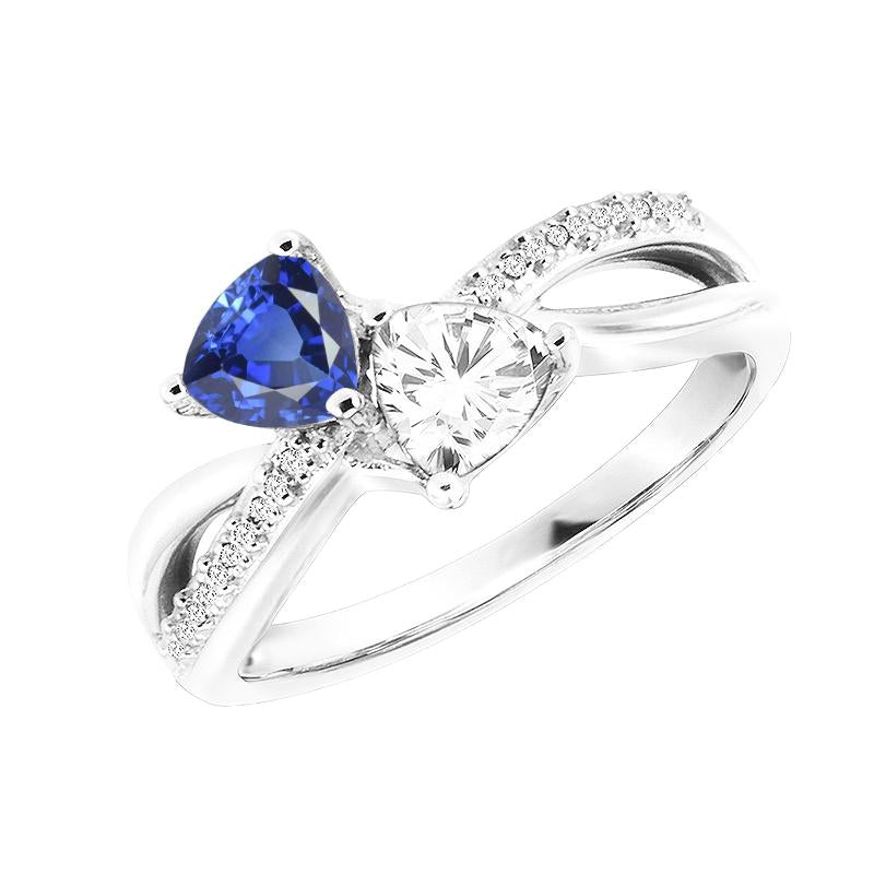 Bague Trillion & Diamant Rond Saphir Bleu 2.50 Carats Tige Fendue - HarryChadEnt.FR