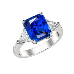 Bague Trillion Diamant & Saphir Bleu Profond Tige Conique 2.50 Carats