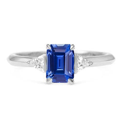 Bague Trillion Diamant Trois Pierres Emeraude Ceylan Saphir 2.50 Carats