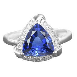 Bague Trillion Halo Ceylan Saphir Bijoux Or Blanc 3 carats