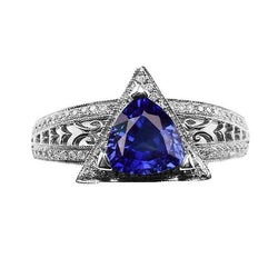 Bague Trillion Pierres Précieuses Style Antique Saphir Ceylan 1.50 Carats Or