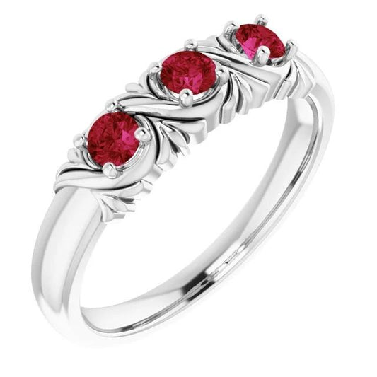 Bague Trois Pierres 0.60 Carats Style Antique Rubis Bijoux Femme - HarryChadEnt.FR