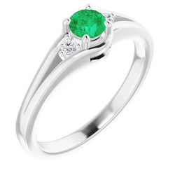 Bague Trois Pierres 0.85 Carats Diamant Et Émeraude Verte Femme Bijoux