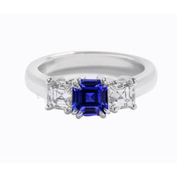 Bague Trois Pierres Asscher Ceylan Saphir & Diamants 2.50 Carats