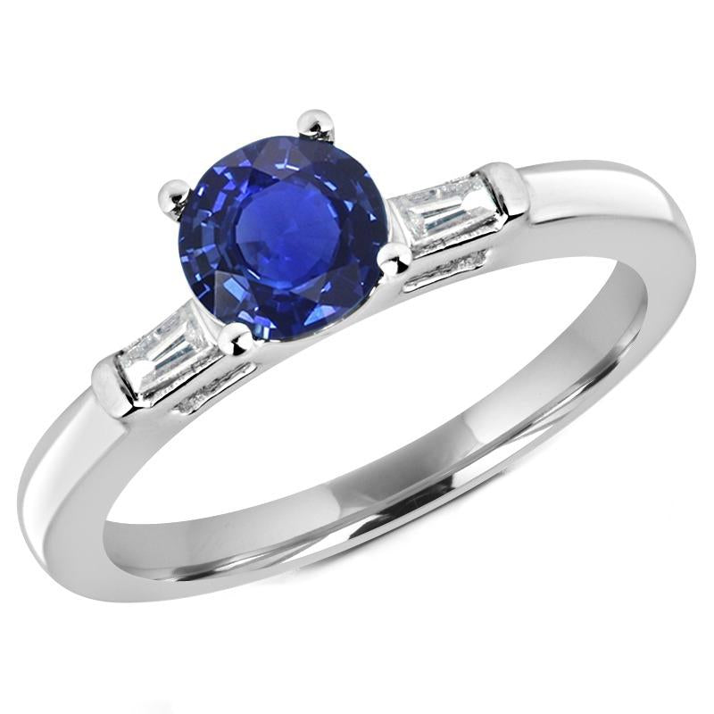 Bague Trois Pierres Diamant Baguette & Saphir Bleu Rond 2.25 Carats - HarryChadEnt.FR