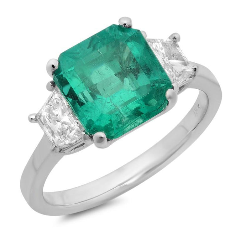 Bague Trois Pierres Diamant Vert Emeraude 4.25 Carats Or Blanc 18K Neuf - HarryChadEnt.FR