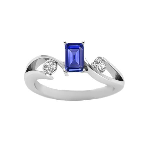 Bague Trois Pierres Émeraude Ceylan Saphir 1.75 Carats Style Bypass - HarryChadEnt.FR