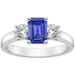 Bague Trois Pierres Emeraude Saphir Sri Lankais & Diamants 3.50 Carats