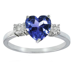 Bague Trois Pierres Forme Coeur Saphir Bleu Rond & Diamants 8 Carats