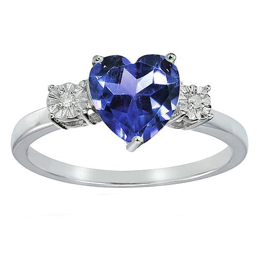 Bague Trois Pierres Forme Coeur Saphir Bleu Rond & Diamants 8 Carats - HarryChadEnt.FR