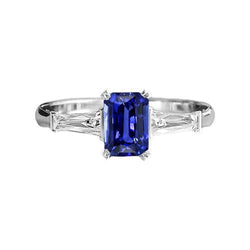Bague Trois Pierres Forme émeraude Saphir Srilanka 2 Carats