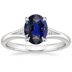 Bague Trois Pierres Ovale Saphir Sri Lankais 2.75 Carats Tige fendue