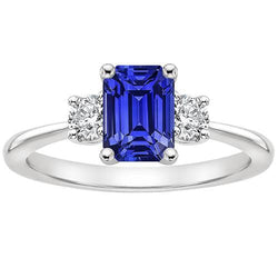 Bague Trois Pierres Pierres Précieuses Diamant Rond & Saphir Ceylan 3.50 Carats
