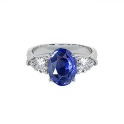 Bague Trois Pierres Poire Diamant & Ceylan Ovale Saphir Or 9.25 Carats