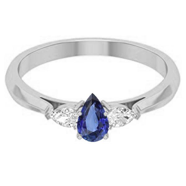 Bague Trois Pierres Poire Saphir Sri Lankais & Diamant 1.25 Carats - HarryChadEnt.FR