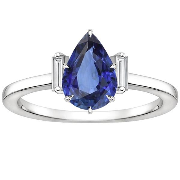 Bague Trois Pierres Poire Saphir Sri Lankais & Diamants Baguette 3 Carats - HarryChadEnt.FR