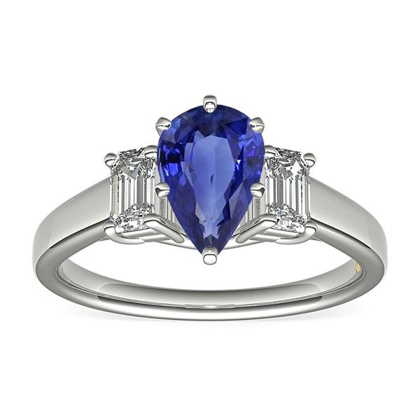 Bague Trois Pierres Poire SriLanka Saphir 2 Carats & Diamants Émeraude - HarryChadEnt.FR