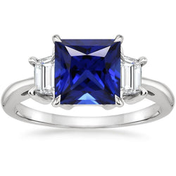 Bague Trois Pierres Princesse Ceylan Saphir et Diamant 5.25 Carat