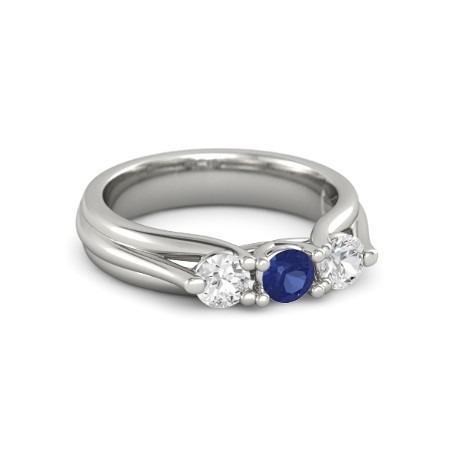 Bague Trois Pierres Saphir Bleu Et Diamant 1 Carat Or Blanc 14K - HarryChadEnt.FR