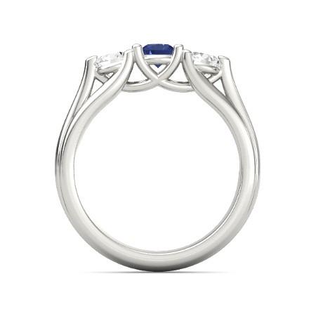 Bague Trois Pierres Saphir Bleu Et Diamant 1 Carat Or Blanc 14K - HarryChadEnt.FR